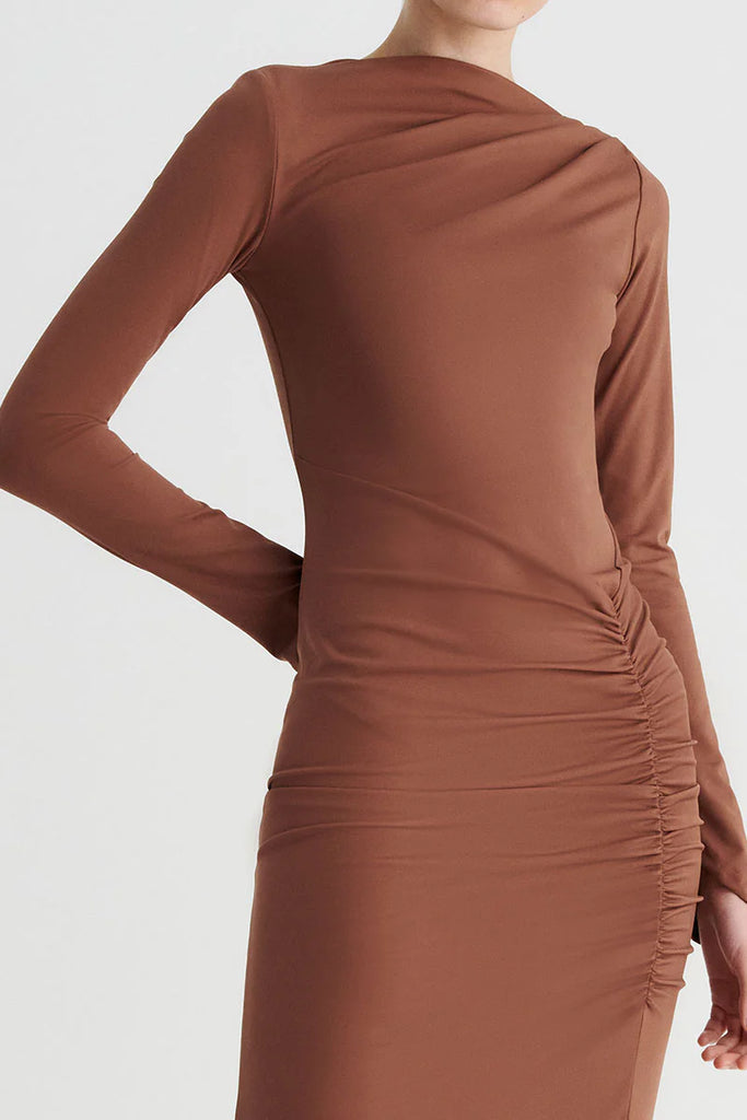 Suboo Ivy Long Sleeve Rouched Dress (Chocolate)