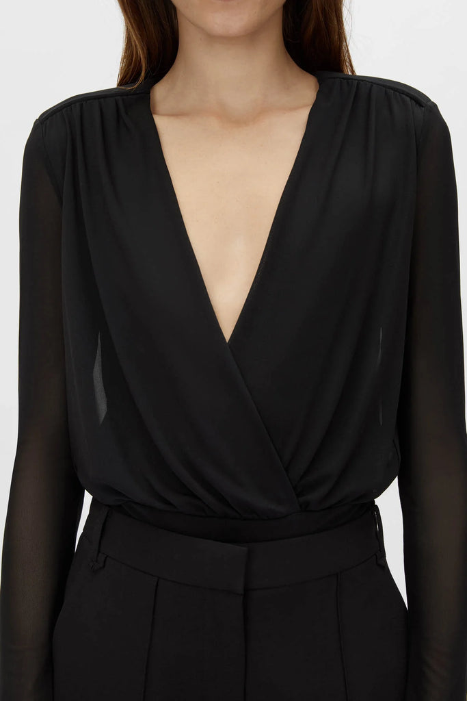 Ervina V neck Bodysuit (Black)