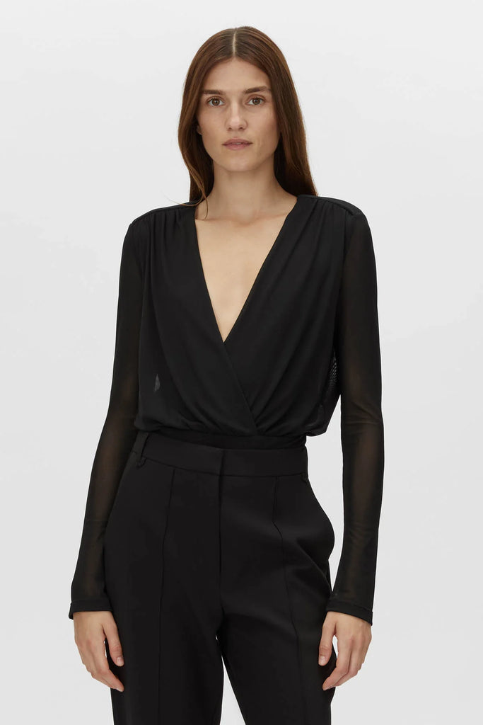 Ervina V neck Bodysuit (Black)