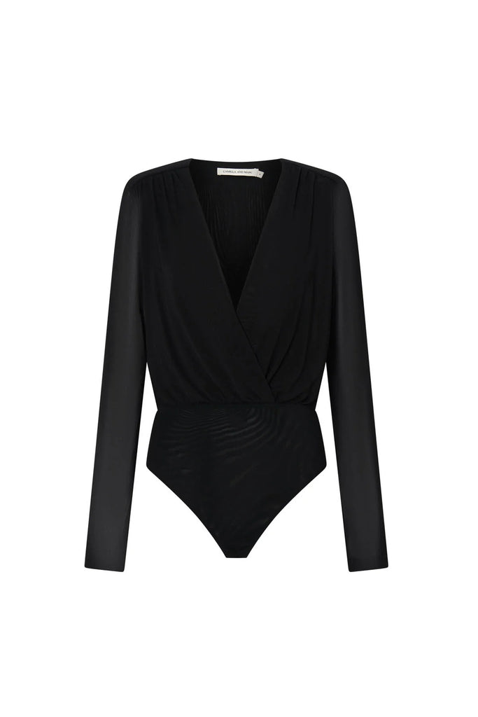 Ervina V neck Bodysuit (Black)