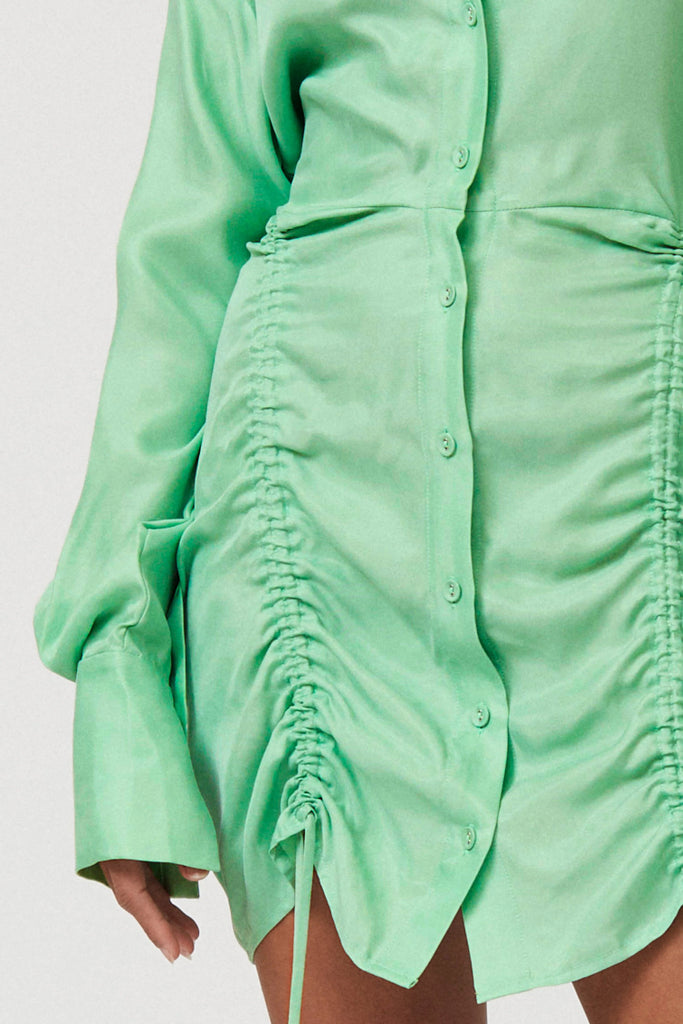 SUBOO Halley Rushed Mini Shirt Dress (Apple Green)