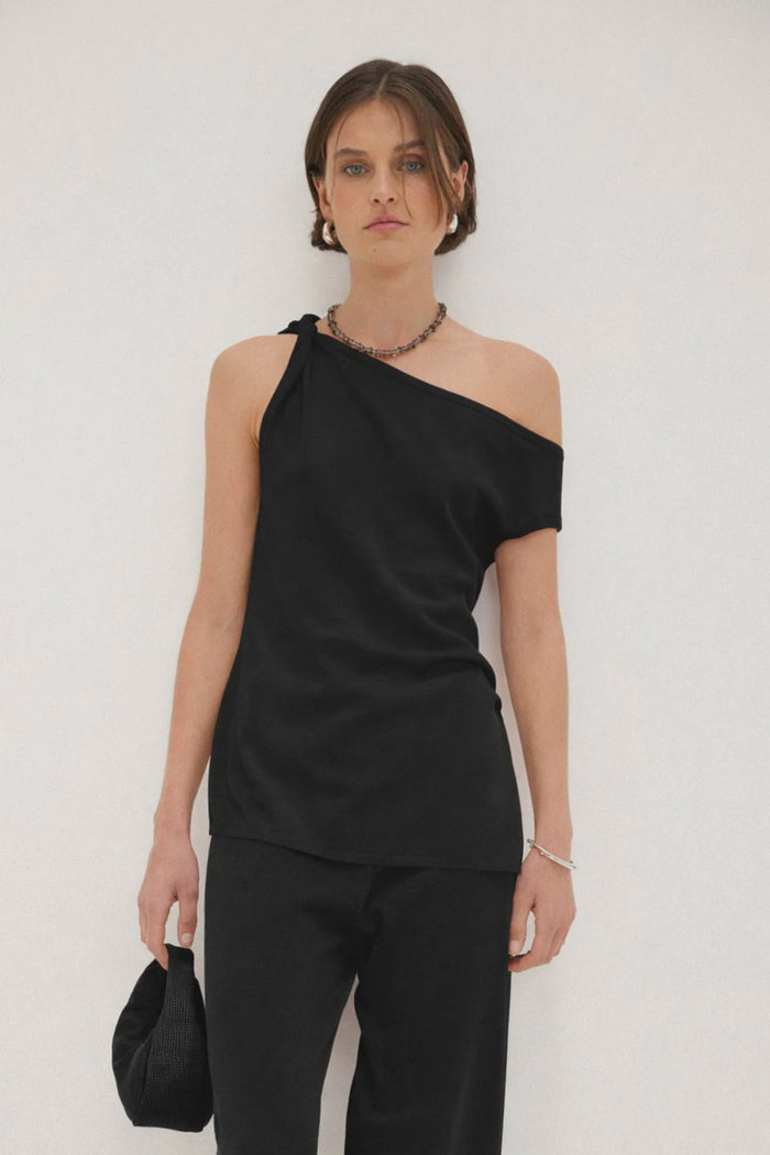 Olympia Asymmetrical Cotton Top (Black)