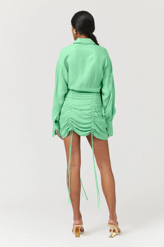 SUBOO Halley Rushed Mini Shirt Dress (Apple Green)