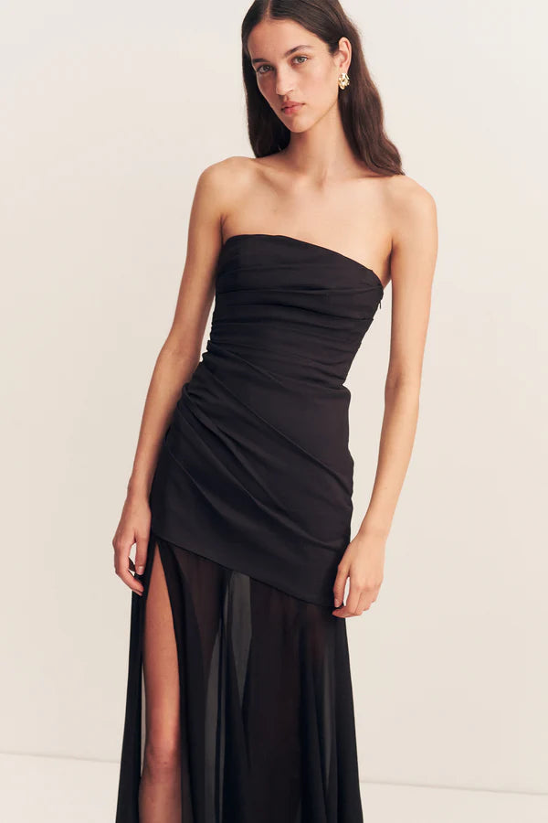 Blainey Strapless Draped Maxi Dress (Black)