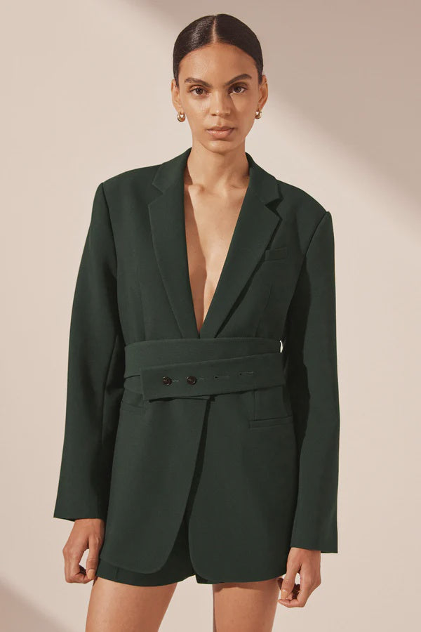 Shona Joy Irena Oversized Tailored Blazer with Belt (Deep Forest)