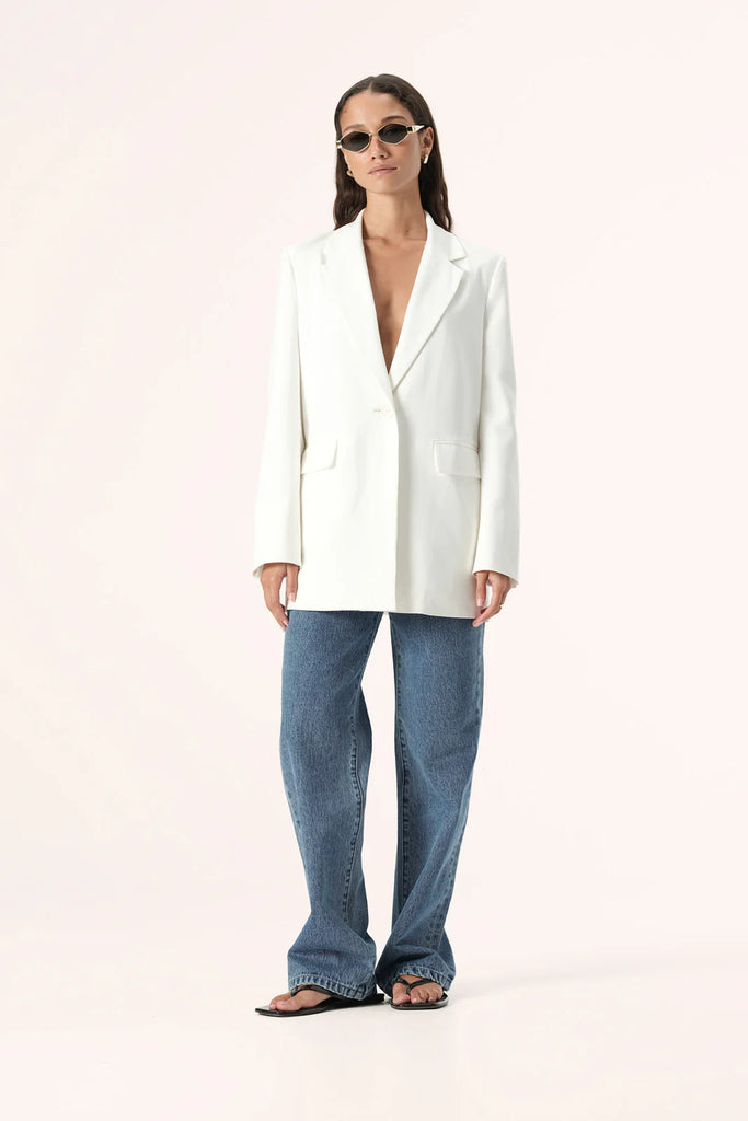 Elka Collective Juku White Longline Single Button Blazer (White)