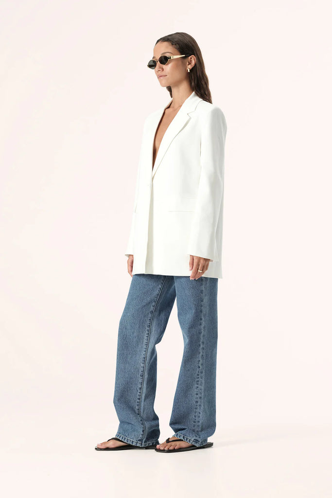 Elka Collective Juku White Longline Single Button Blazer (White)