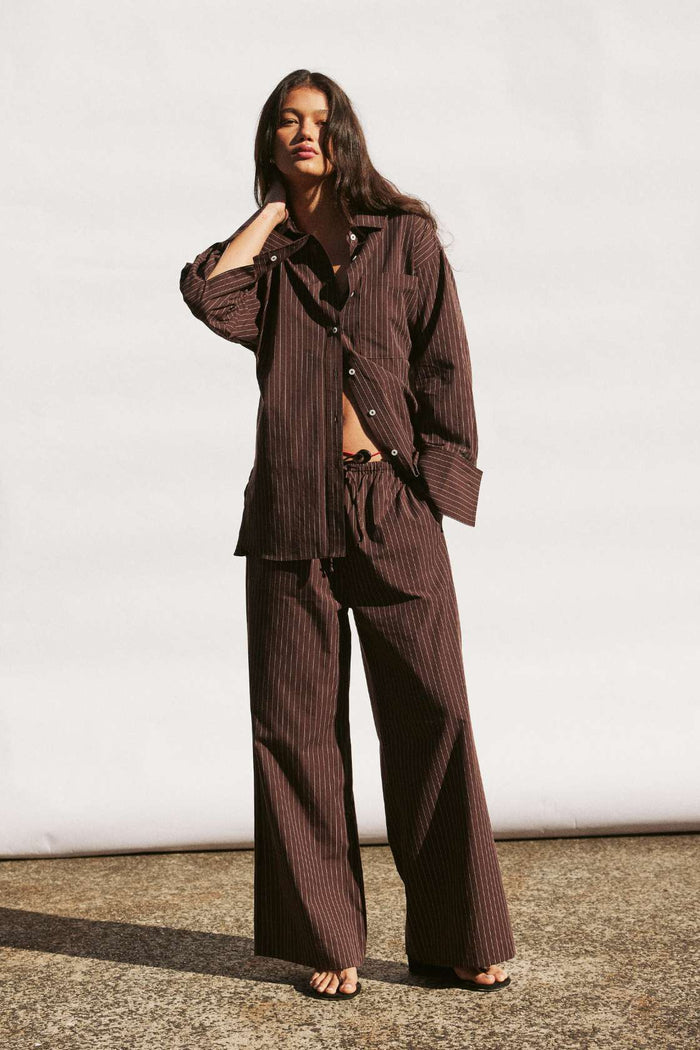 Rae Cotton Pants (Espresso Stripe)