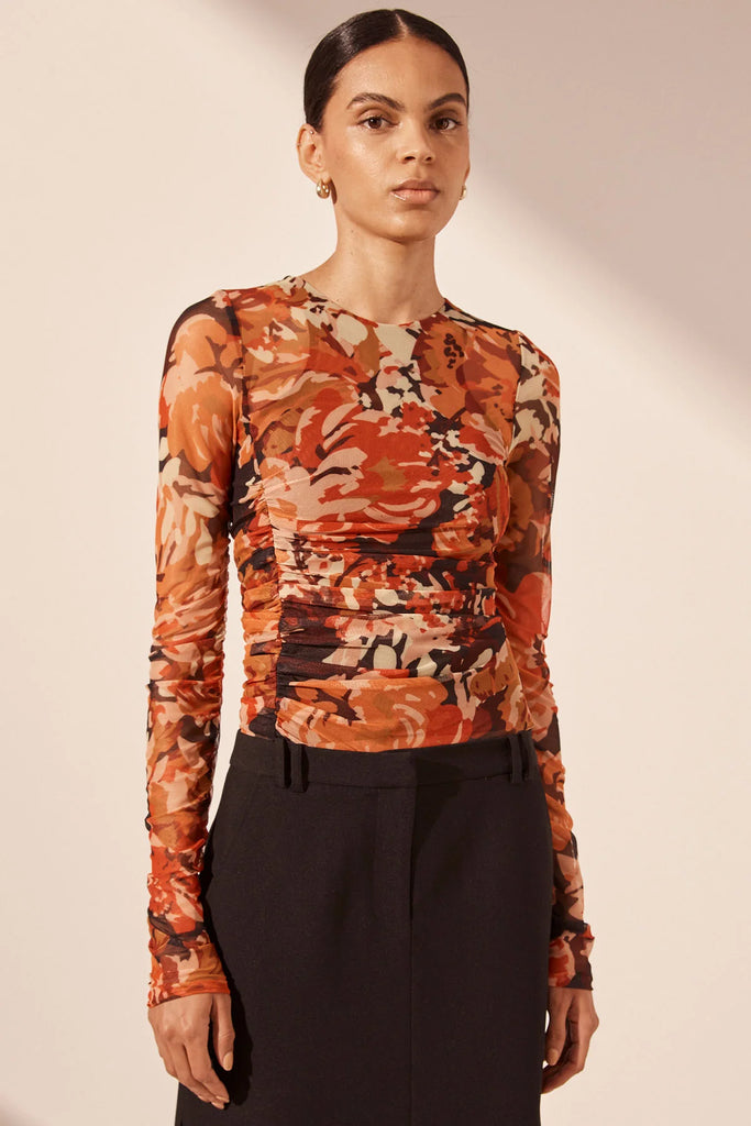 Shona Joy Rubi Long Sleeve Round Neck Rouched Top