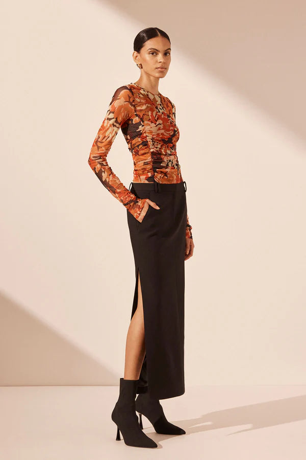 Shona Joy Rubi Long Sleeve Round Neck Rouched Top