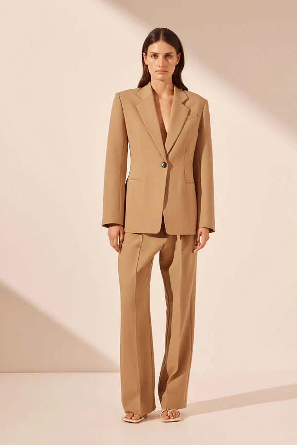 Shona Joy Irena Hourglass Single Breasted Blazer with Belt (Wheat)