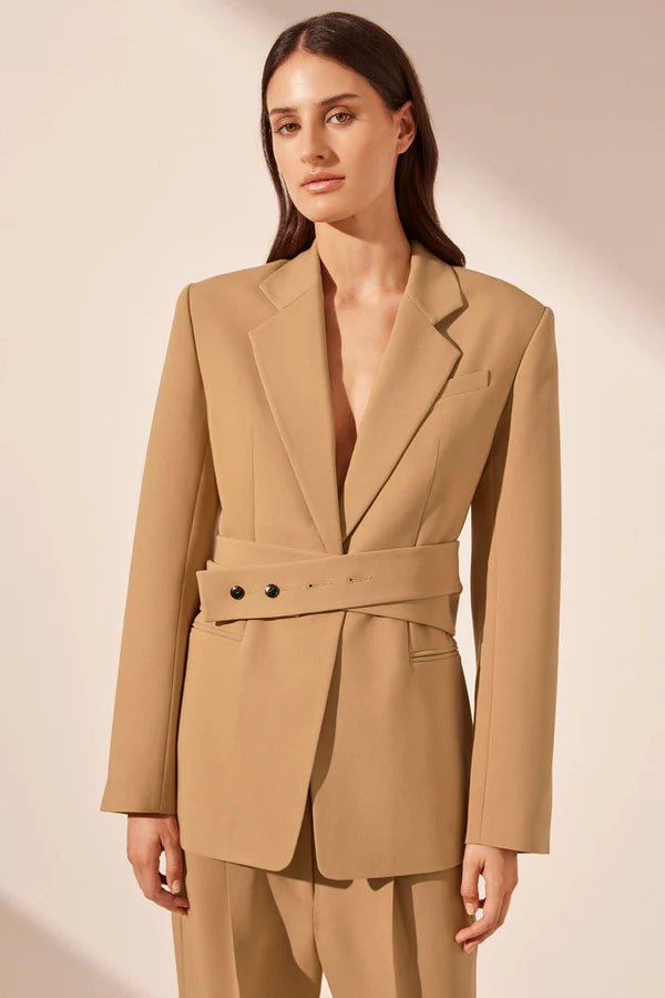 Shona Joy Irena Hourglass Single Breasted Blazer with Belt (Wheat)