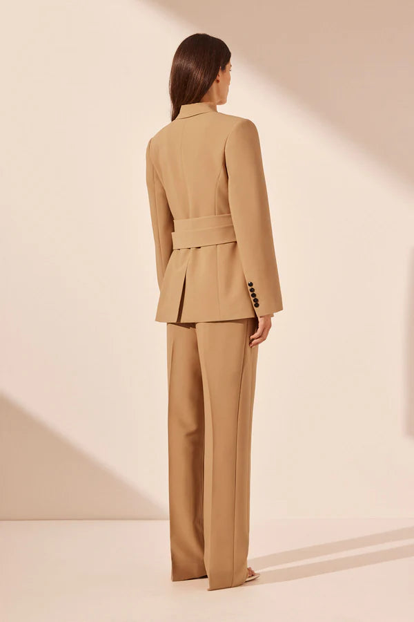 Shona Joy Irena Hourglass Single Breasted Blazer with Belt (Wheat)