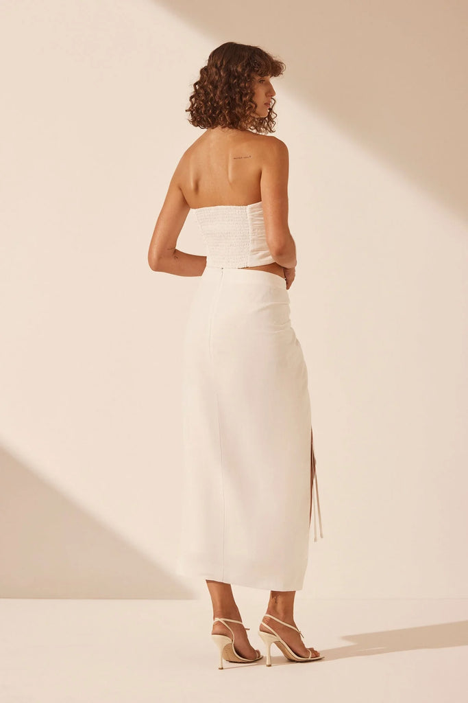 Shona Joy Blanc Ruched Drawstring Midi Skirt