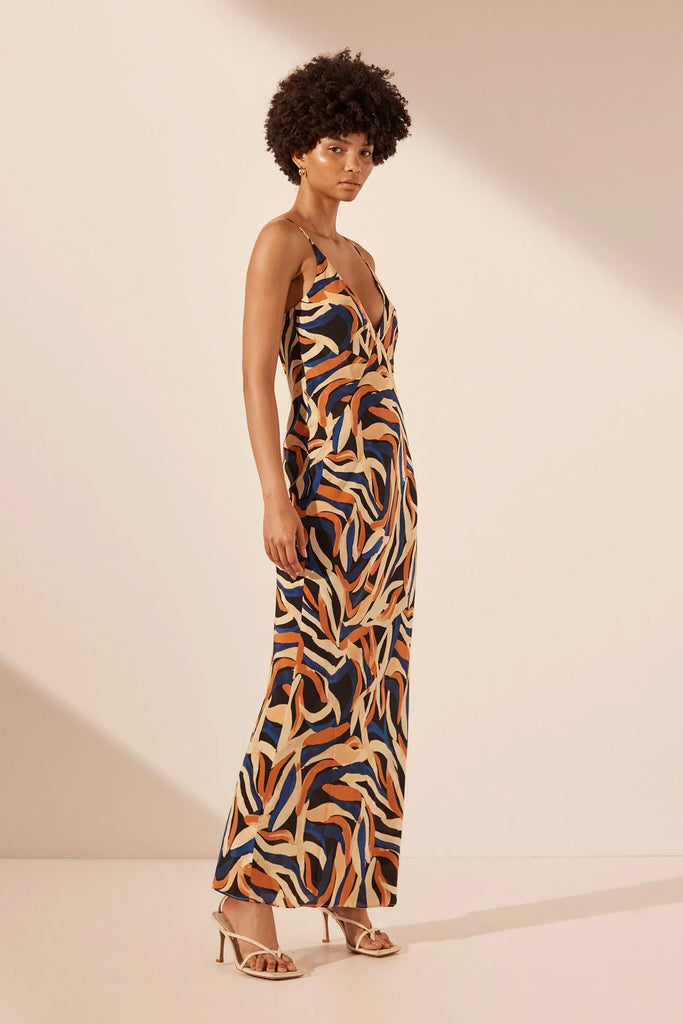 Shona Joy Palma Silk Plunged Slip Maxi Dress