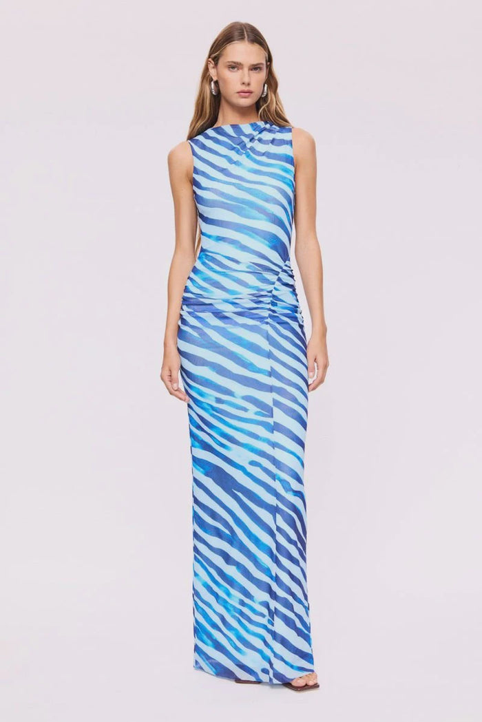 Aleks Zebra Sleeveless Maxi Dress (Blue Zebra)