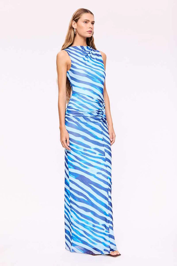 Aleks Zebra Sleeveless Maxi Dress (Blue Zebra)