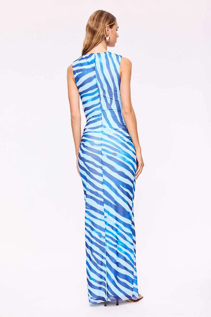 Aleks Zebra Sleeveless Maxi Dress (Blue Zebra)