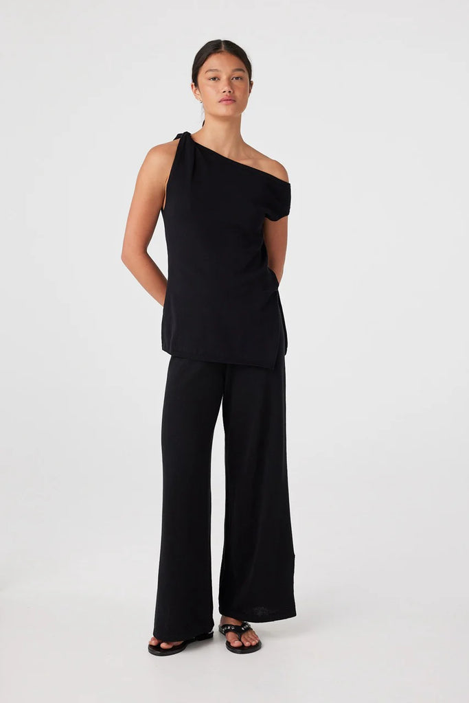 Olympia Asymmetrical Cotton Top (Black)