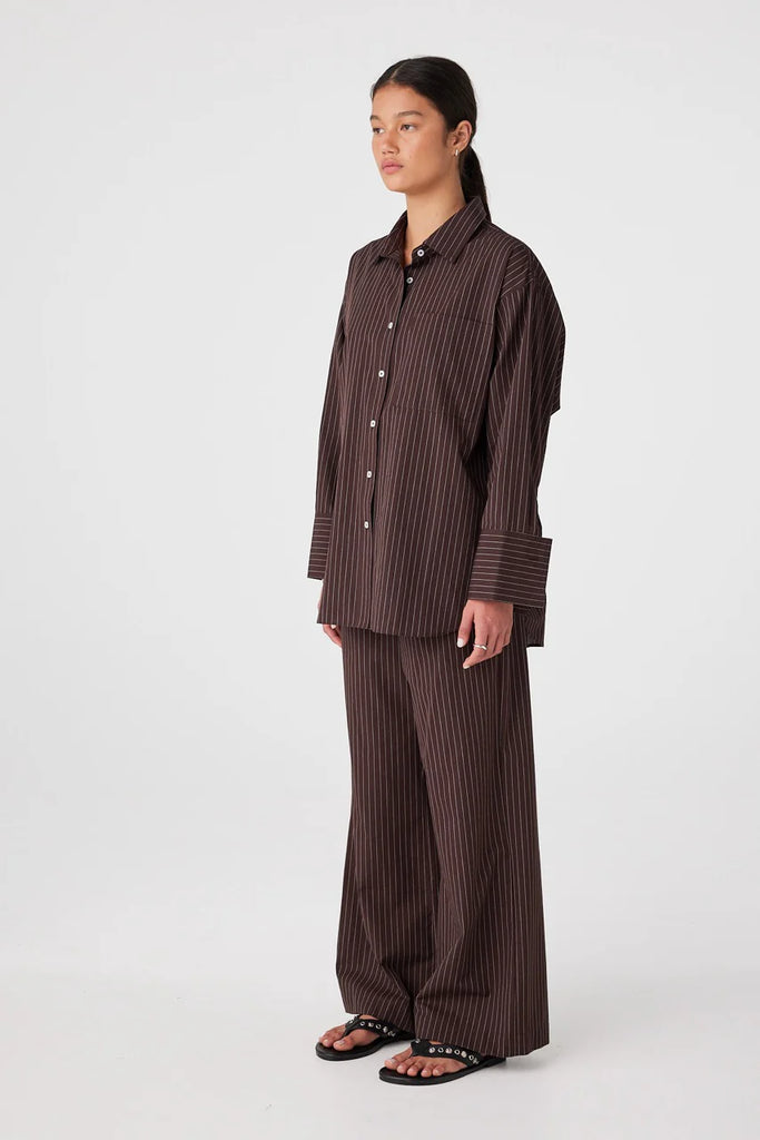 Rae Oversized Cotton Shirt (Espresso Stripe)