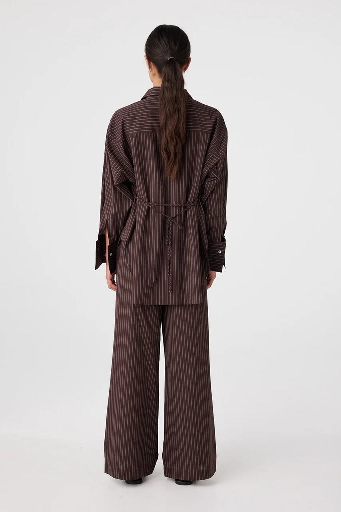 Rae Oversized Cotton Shirt (Espresso Stripe)