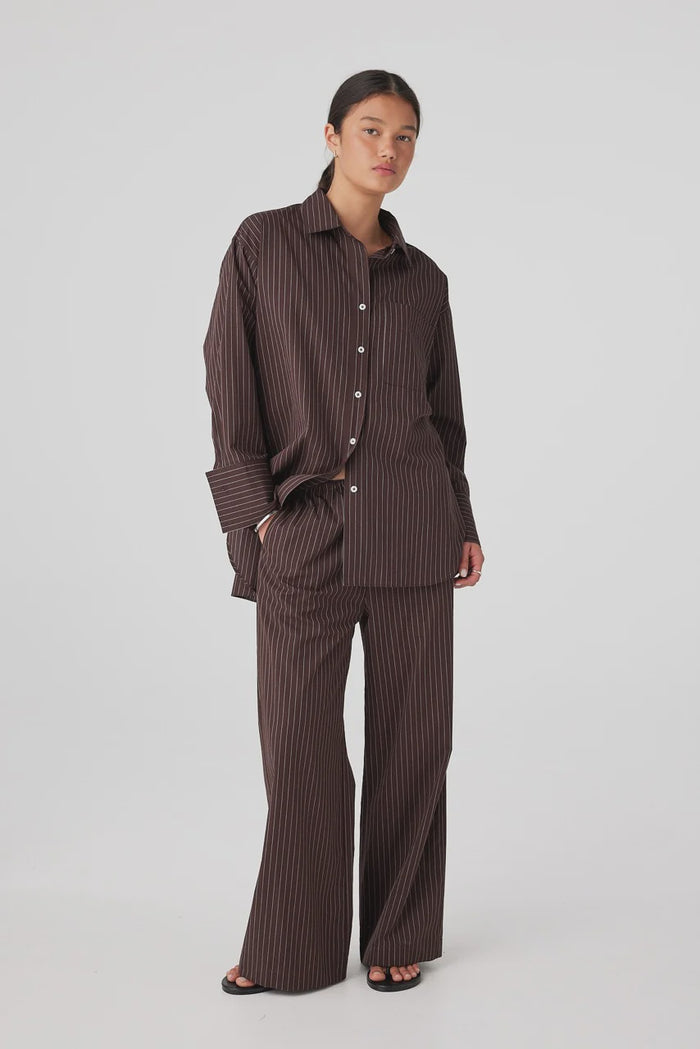 Rae oversized cotton shirt (espresso stripe)