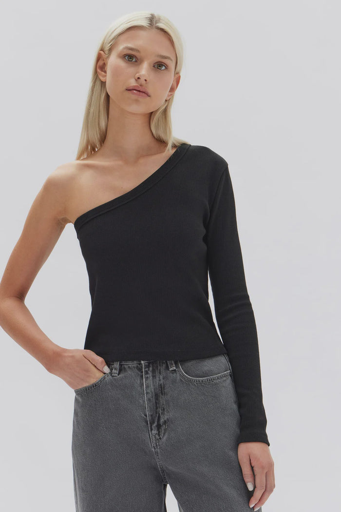 Assembly Label Asymmetric Organic Jersey Long Sleeve Top (Black)