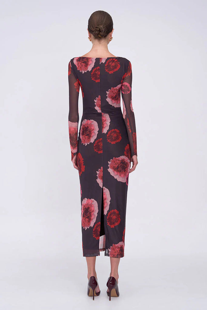 Frida Ruched Front Long Sleeve Dress (Floral Print)