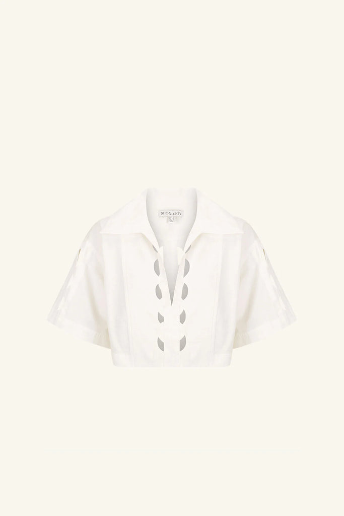Shona Joy Julieta Scallop Cut Out Short Sleeve Shirt (Cream)
