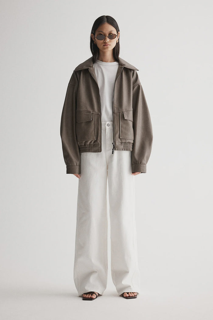Ebony Vegan Leather Bomber (Taupe)