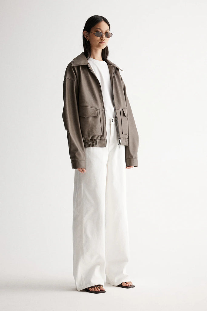 Ebony Vegan Leather Bomber (Taupe)
