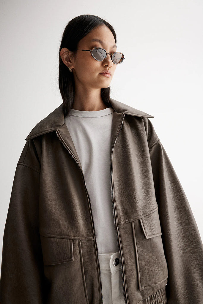 Ebony Vegan Leather Bomber (Taupe)