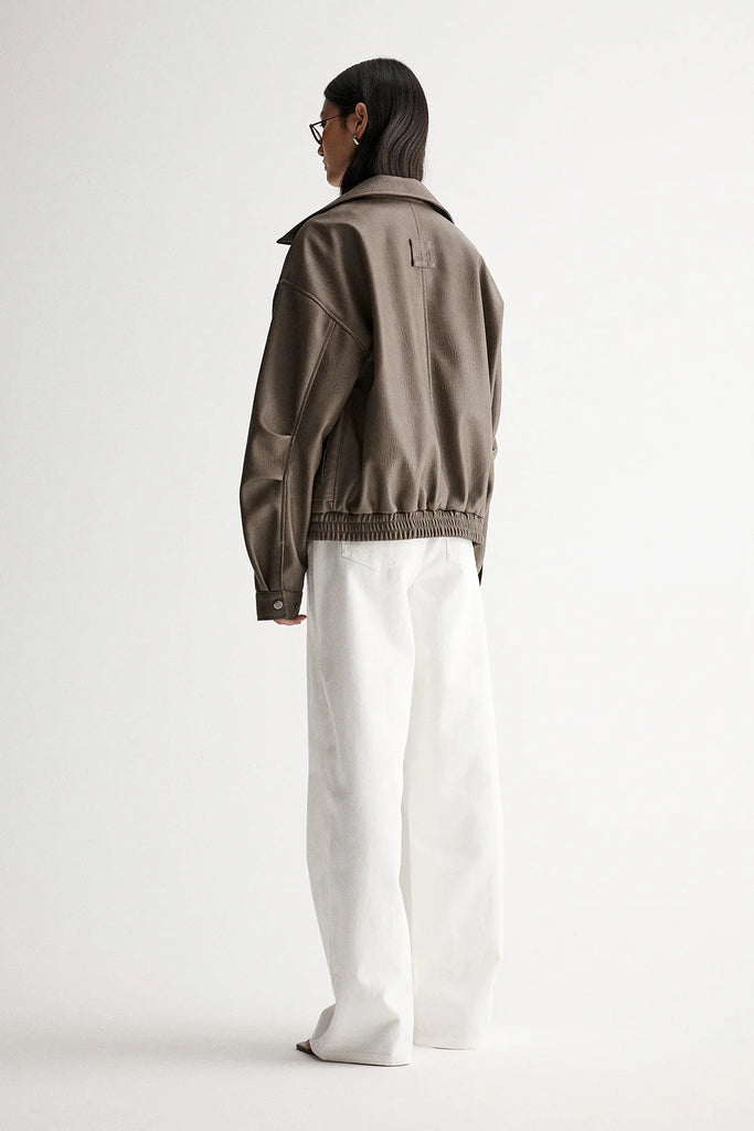 Ebony Vegan Leather Bomber (Taupe)