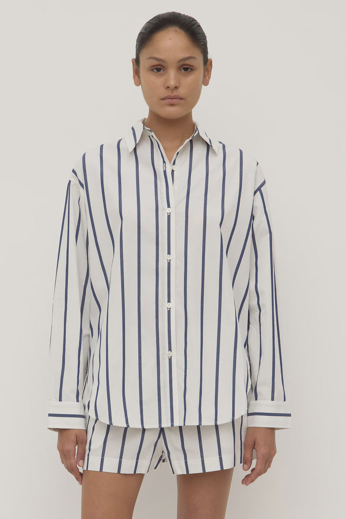 Nara Stripe Long Sleeve Shirt (White/True Navy)