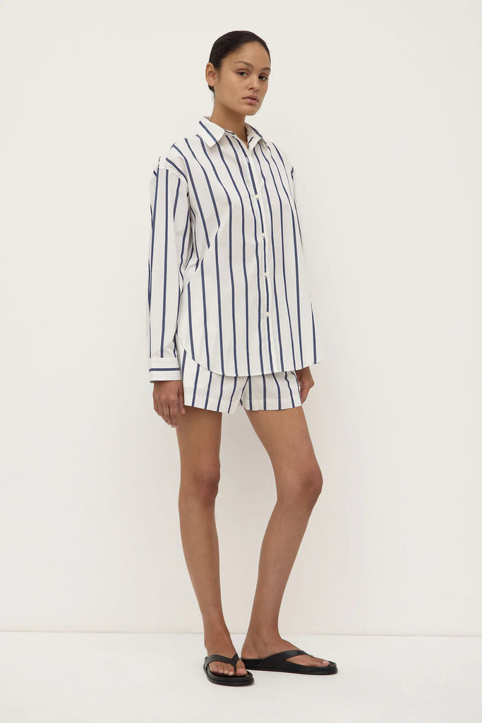 Nara Stripe Long Sleeve Shirt (White/True Navy)