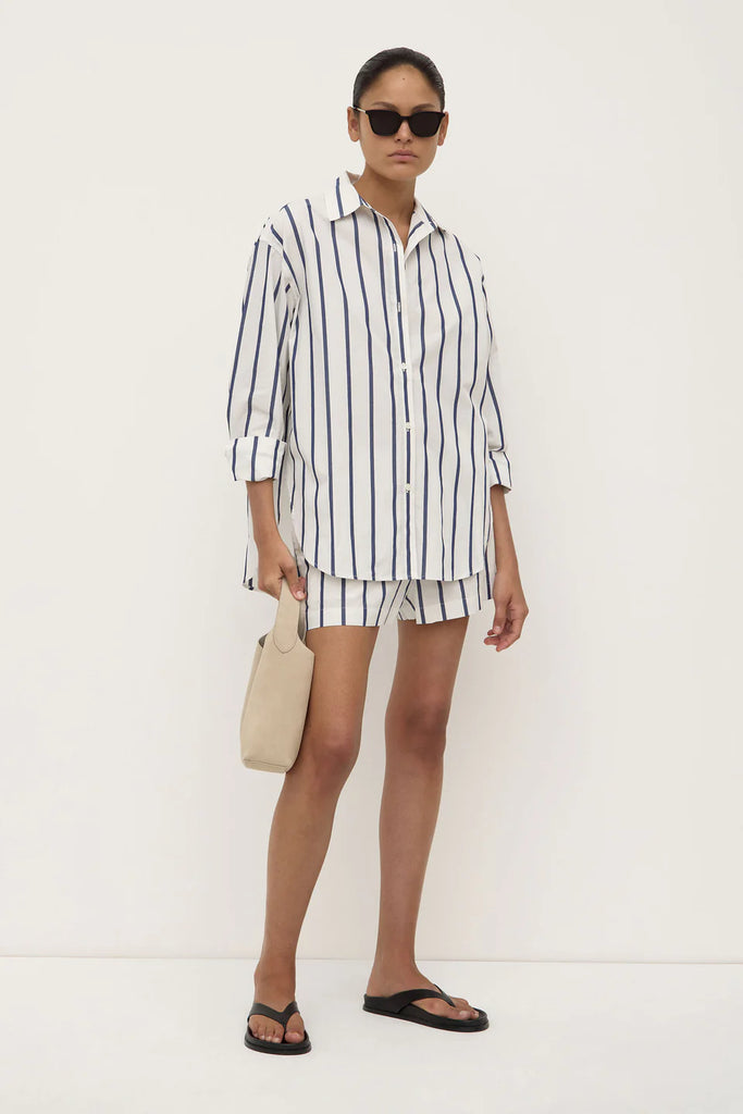 Nara Stripe Long Sleeve Shirt (White/True Navy)