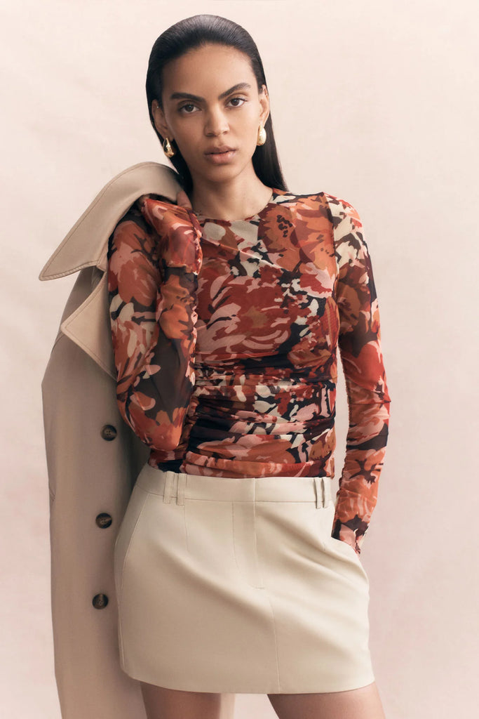 Shona Joy Rubi Long Sleeve Round Neck Rouched Top