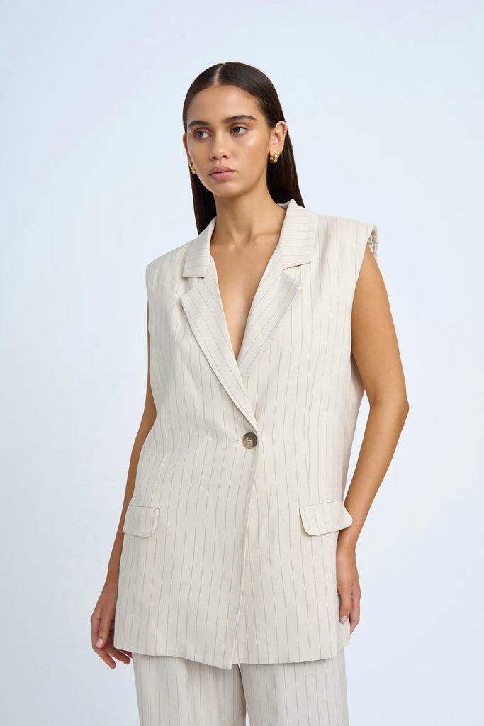 By Johnny Rumi Sleeveless Pinstripe Blazer (Oat)