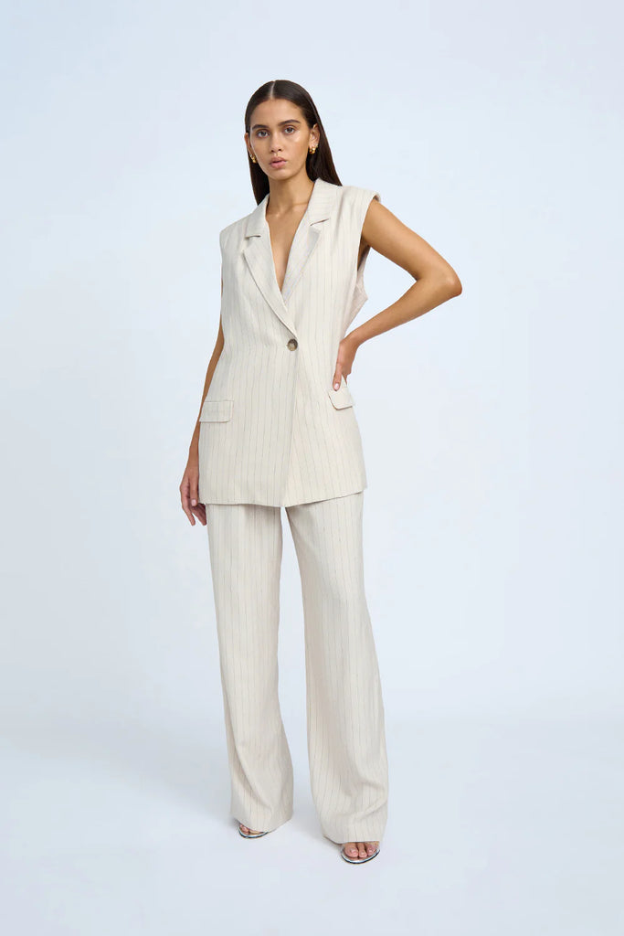 By Johnny Rumi Pinstripe Pleat Pant (Oat)