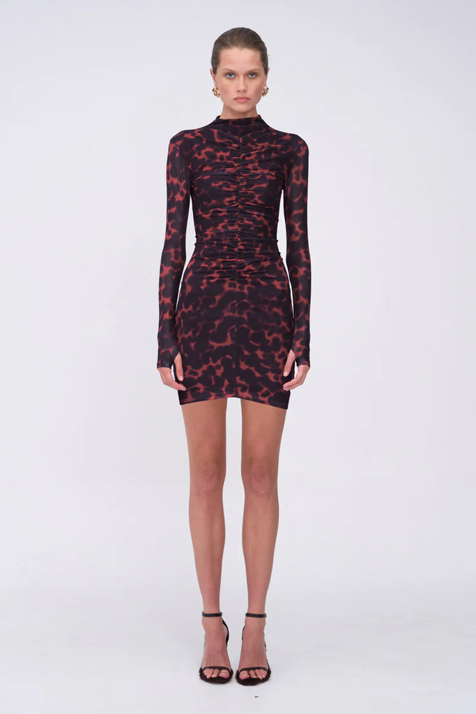 Remi Tortoiseshell Mini Dress (Chocolate)