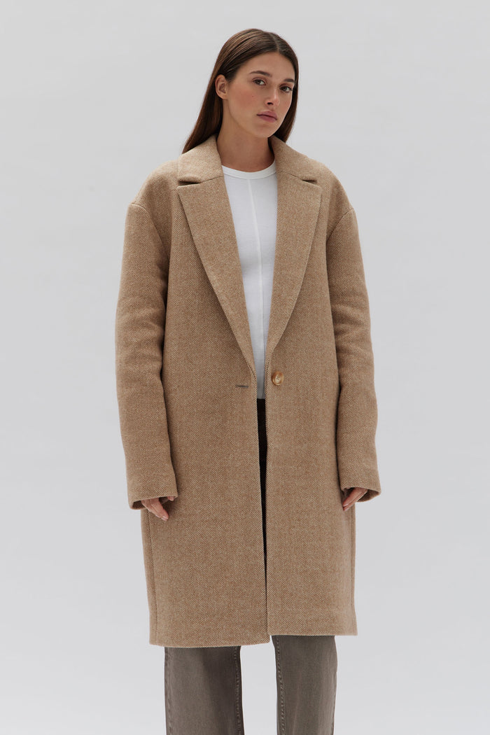 Assembly Label Thea Wool Herringbone Coat (Tan)