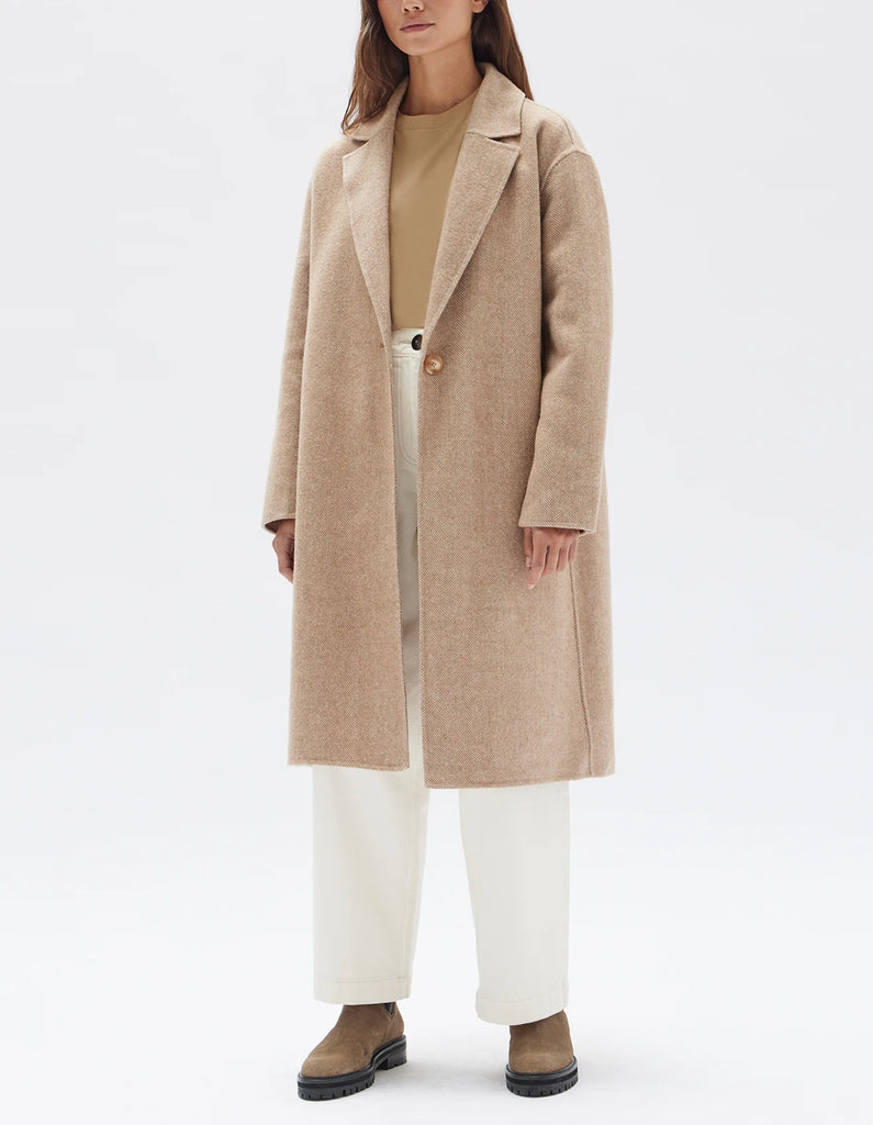 Assembly Label Thea Wool Herringbone Coat (Tan)