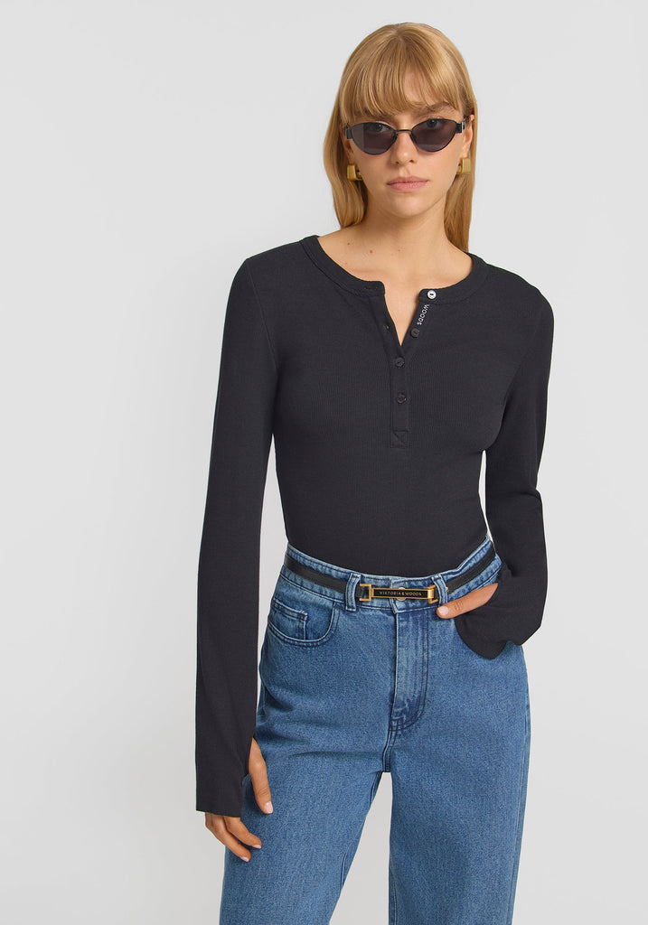 Clique Rib Henley (Black)