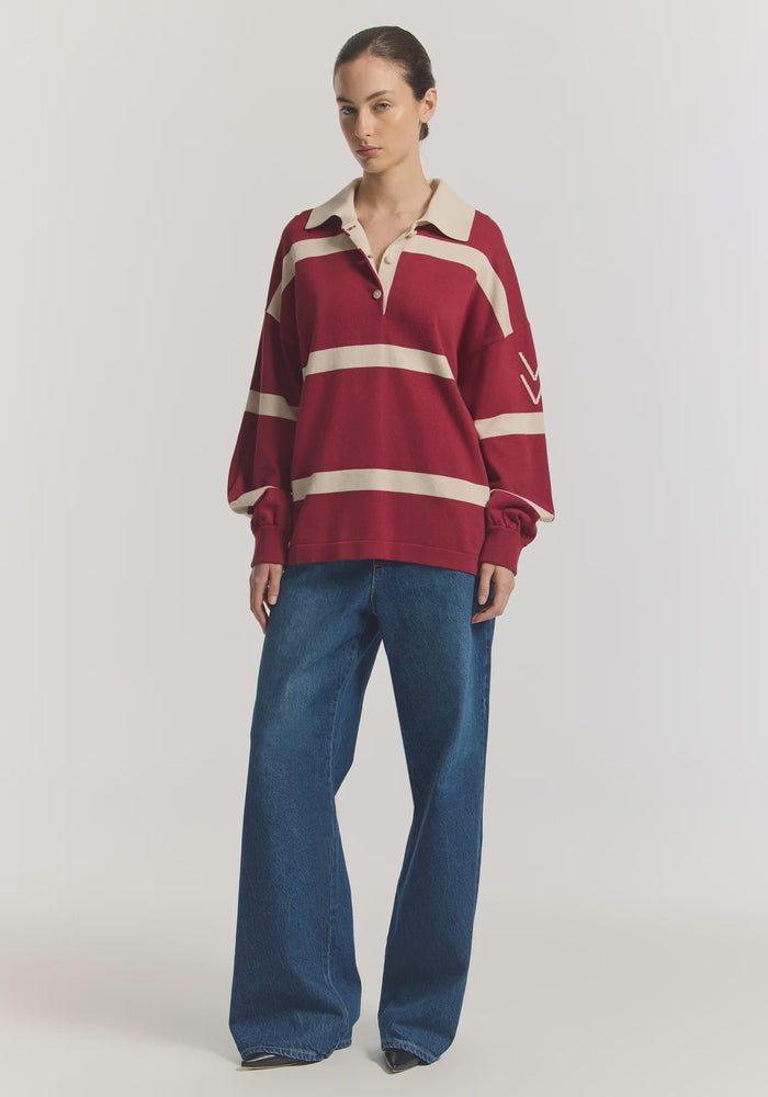 Rival Polo Knit (Scarlet Stripe)