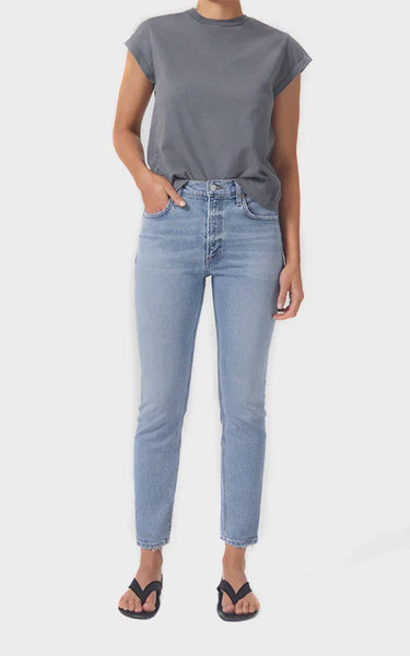 AGOLDE WILLOW MID RISE SLIM CROP JEANS IN TORCH