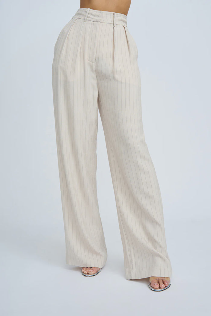 By Johnny Rumi Pinstripe Pleat Pant (Oat)