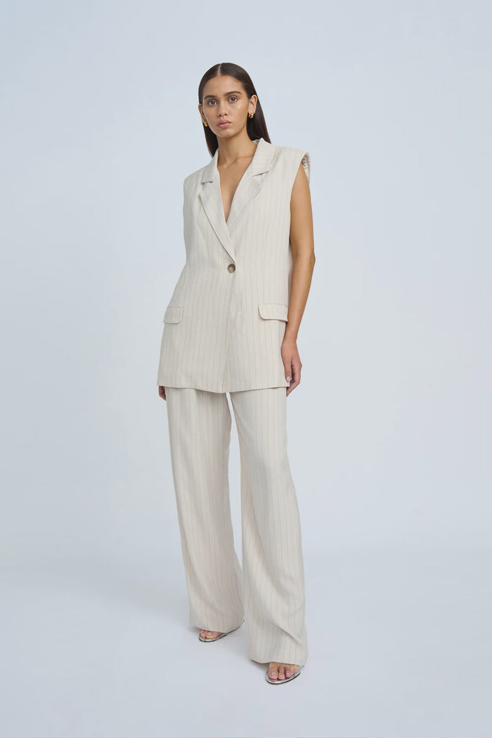 By Johnny Rumi Sleeveless Pinstripe Blazer (Oat)