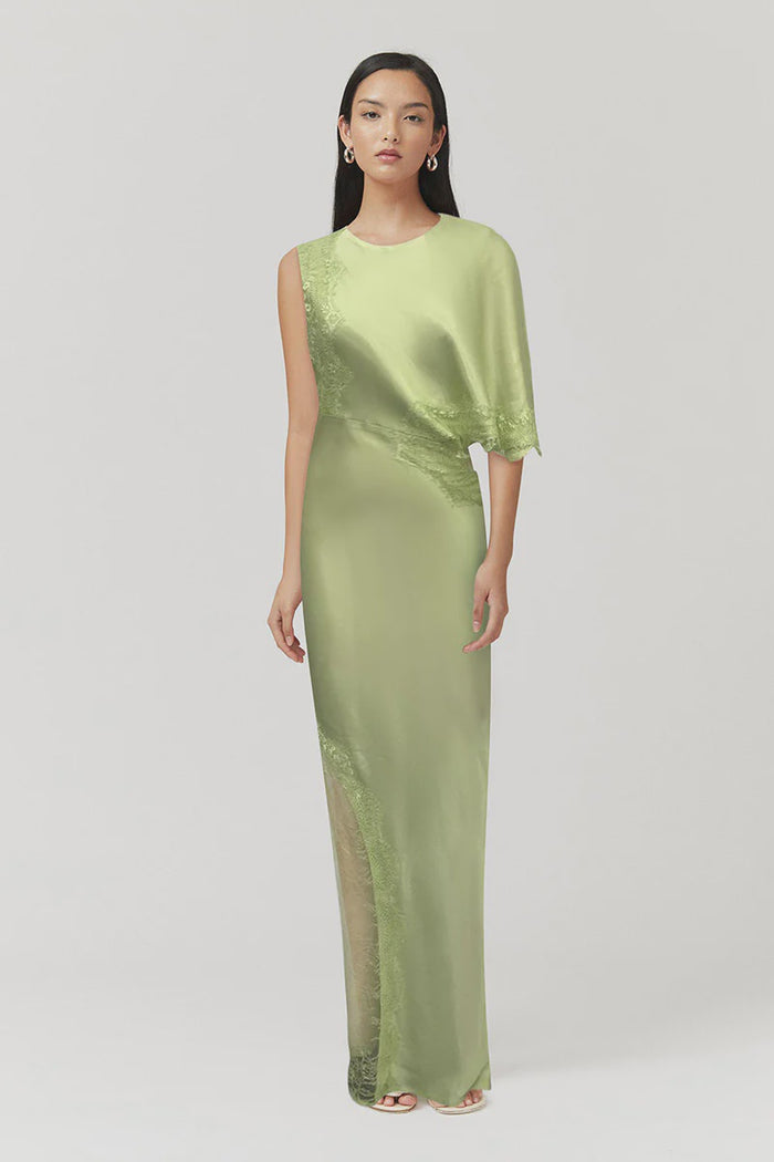 SUBOO Nicky Asymmetric Sleeve Maxi Dress (Celery Green)