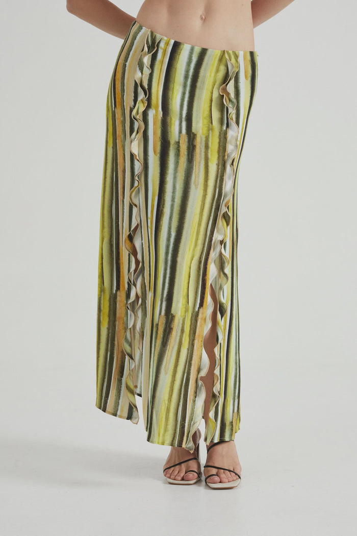 Third Form Stroke Frill Maxi Skirt (Brush Stroke)